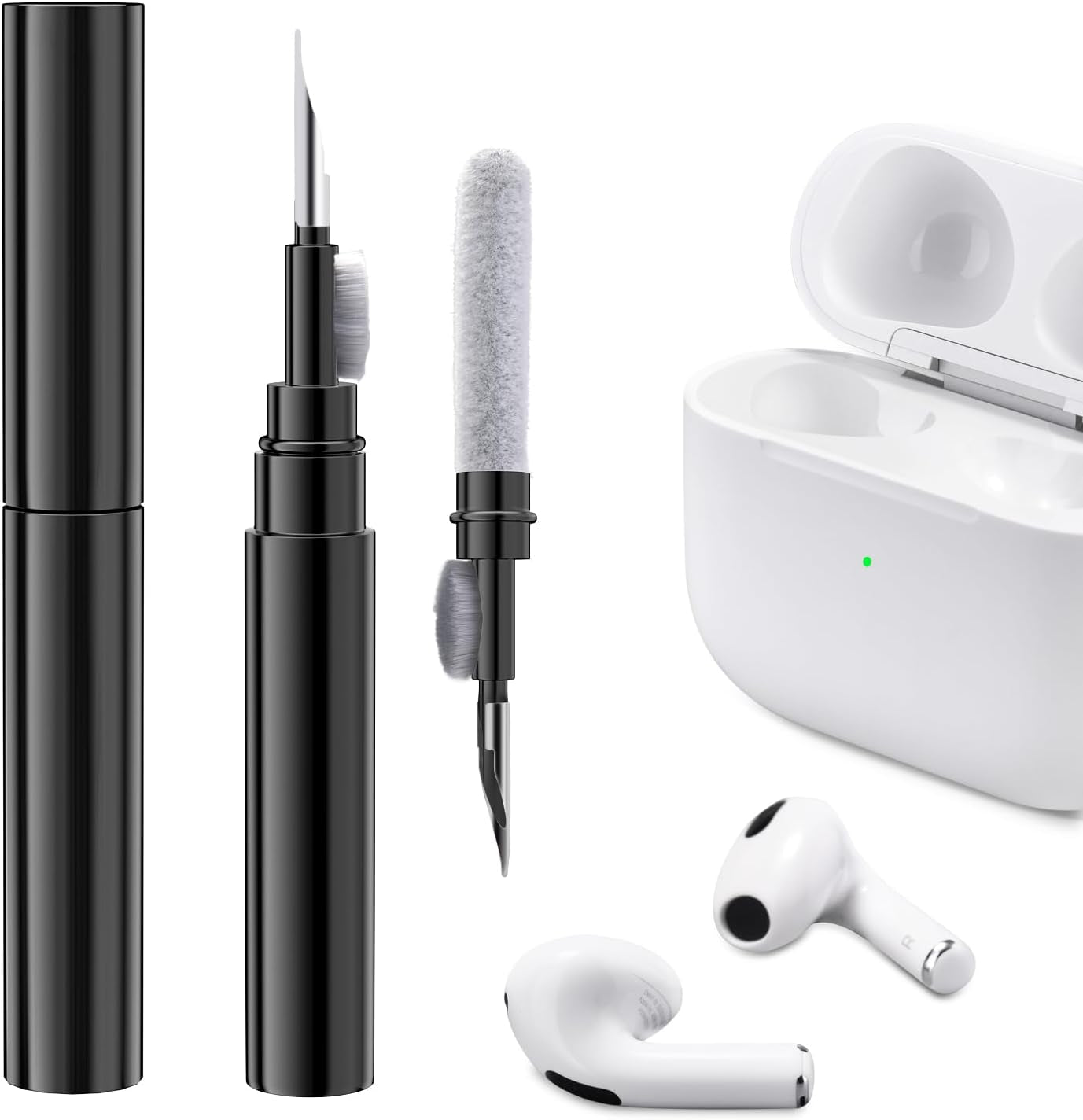 ICARER Clean Kit Für Airpods Pro 3 2025 Airpods Pro 2/Pro Airpods 2/3/4, 3 in 1 Multifunktions Kopfhörer Reinigungsset Werkzeug Weiche Bürste Beflockungsschwamm Für Airpods Iphone Kamera Tastatur-Weiß