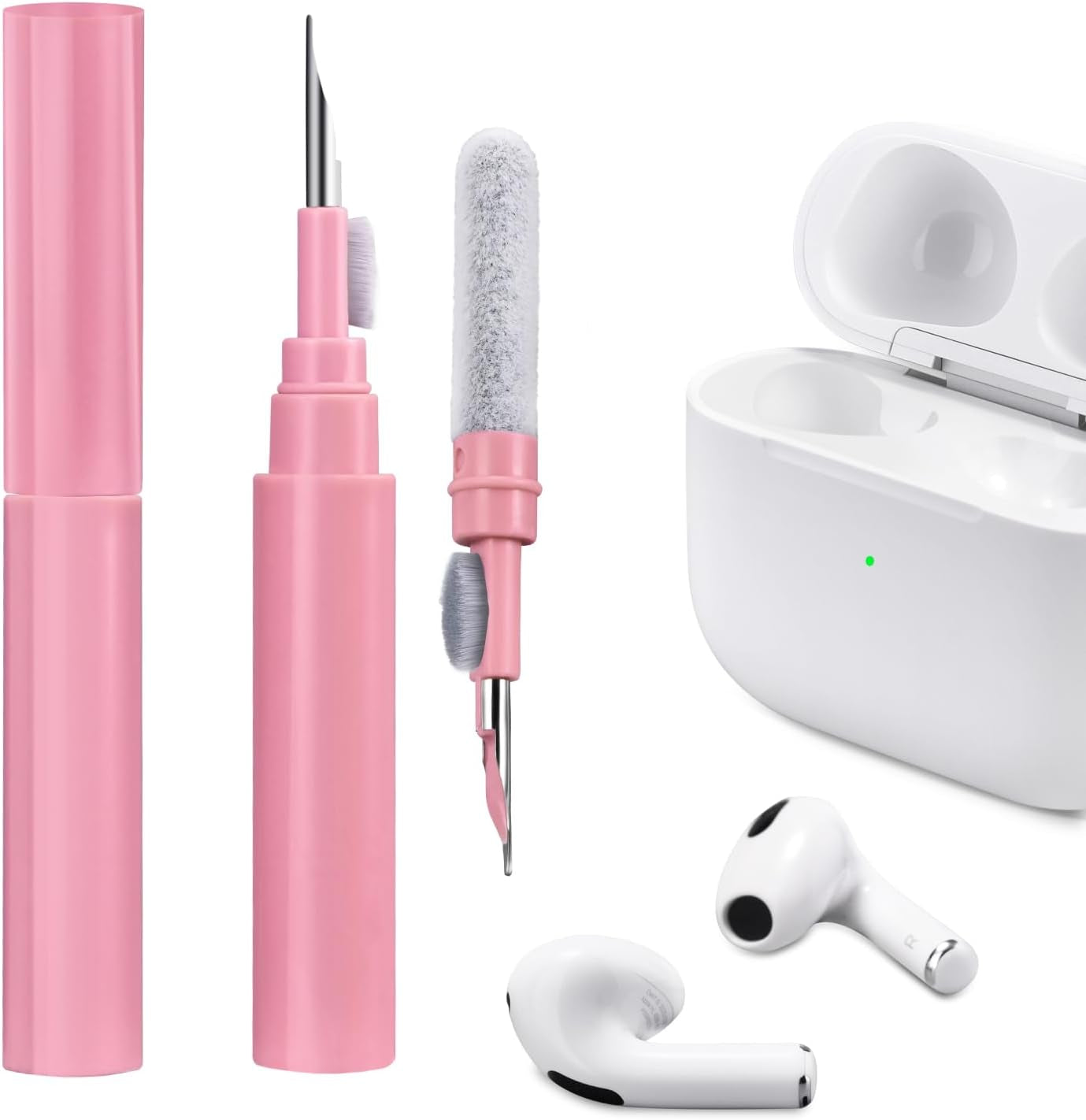ICARER Clean Kit Für Airpods Pro 3 2025 Airpods Pro 2/Pro Airpods 2/3/4, 3 in 1 Multifunktions Kopfhörer Reinigungsset Werkzeug Weiche Bürste Beflockungsschwamm Für Airpods Iphone Kamera Tastatur-Weiß