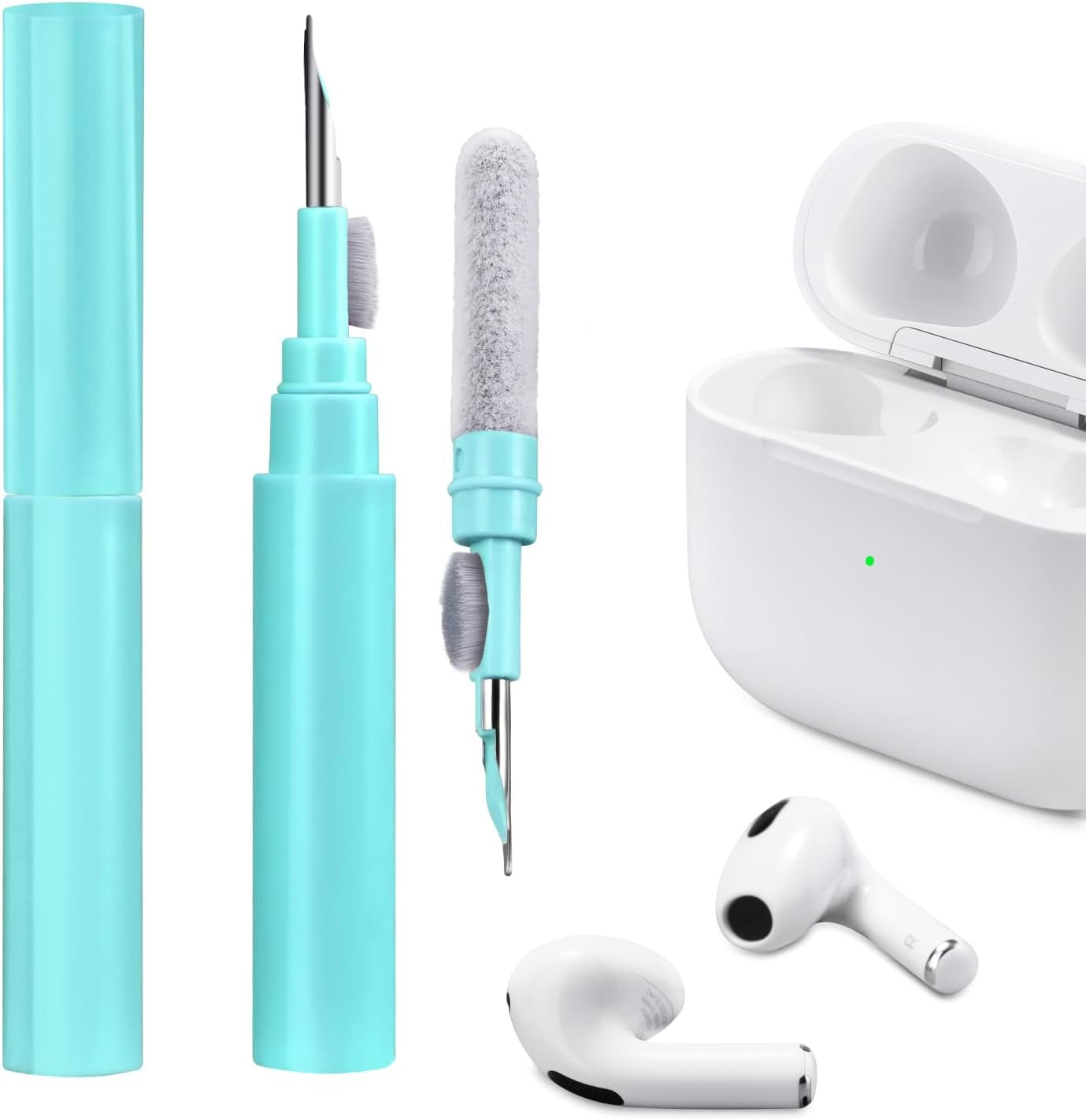 ICARER Clean Kit Für Airpods Pro 3 2025 Airpods Pro 2/Pro Airpods 2/3/4, 3 in 1 Multifunktions Kopfhörer Reinigungsset Werkzeug Weiche Bürste Beflockungsschwamm Für Airpods Iphone Kamera Tastatur-Weiß