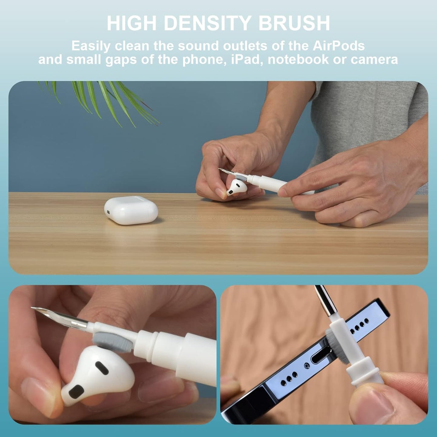 ICARER Clean Kit Für Airpods Pro 3 2025 Airpods Pro 2/Pro Airpods 2/3/4, 3 in 1 Multifunktions Kopfhörer Reinigungsset Werkzeug Weiche Bürste Beflockungsschwamm Für Airpods Iphone Kamera Tastatur-Weiß