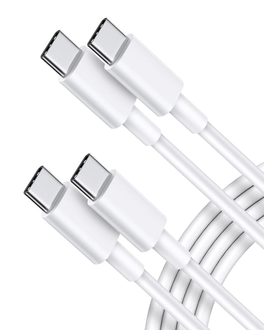 CLEEFUN USB-C kabel, wit, 1 m, 2 stuks, PD 60 W USB C naar USB C snellaadkabel voor iPhone 16/16 Pro/16 Plus/15/15 Pro/15 Pro Max, iPad 10e genen, iPad Air/Pro, MacBook Air/Pro enz
