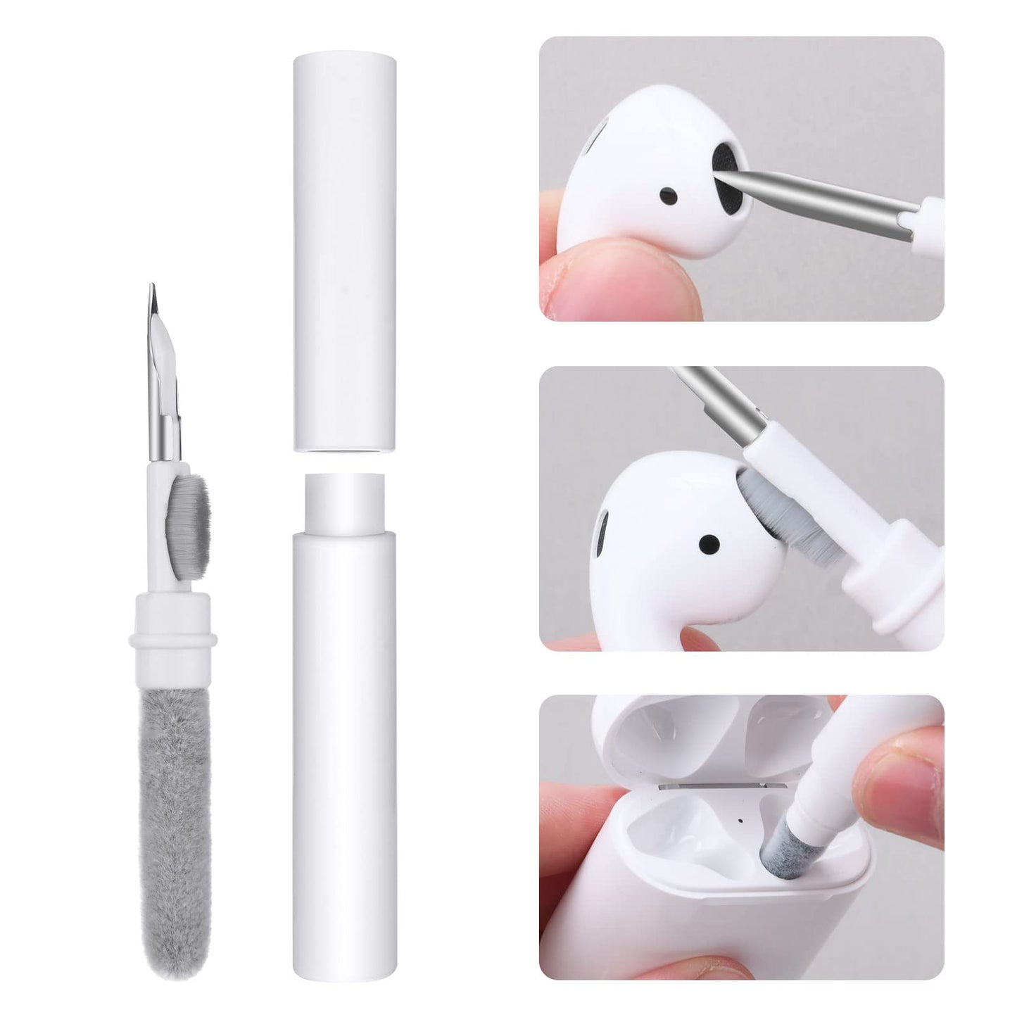 Vicloon Draadloze oordopjes schone pen, 3 in 1 Cleaner Kit, Multifunctionele Oortelefoon Reinigingsset, Voor Reinigingspen Bluetooth Oortelefoon, Oplaadhoesje, Toetsenbord, Camera, Telefoon.