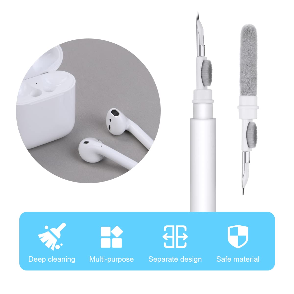 Vicloon Draadloze oordopjes schone pen, 3 in 1 Cleaner Kit, Multifunctionele Oortelefoon Reinigingsset, Voor Reinigingspen Bluetooth Oortelefoon, Oplaadhoesje, Toetsenbord, Camera, Telefoon.