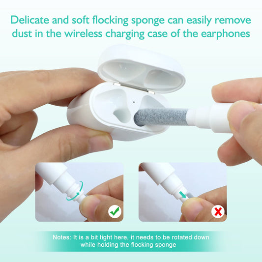 JOPHEK Multifunctionele Bluetooth hoofdtelefoonreinigingsset, 3-in-1 bevlokkingsspons, borstel met hoge dichtheid metalen punt, reinigingsstift, compatibel met Airpods 1 2 3 Pro Max Free 2 Galaxy Buds Live