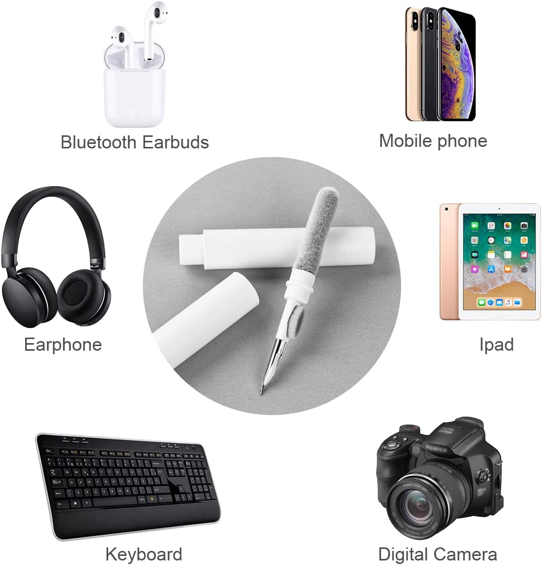 Vicloon Draadloze oordopjes schone pen, 3 in 1 Cleaner Kit, Multifunctionele Oortelefoon Reinigingsset, Voor Reinigingspen Bluetooth Oortelefoon, Oplaadhoesje, Toetsenbord, Camera, Telefoon.