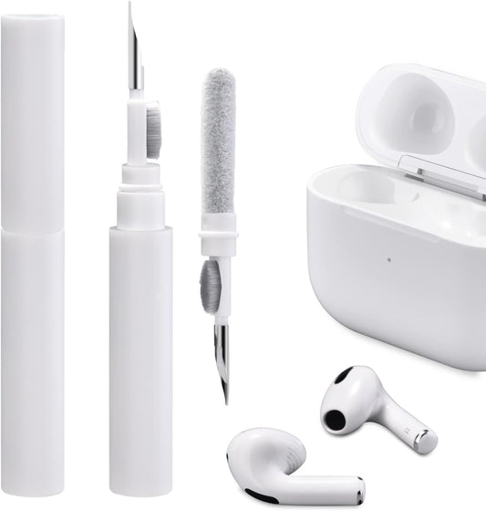 ICARER Clean Kit Für Airpods Pro 3 2025 Airpods Pro 2/Pro Airpods 2/3/4, 3 in 1 Multifunktions Kopfhörer Reinigungsset Werkzeug Weiche Bürste Beflockungsschwamm Für Airpods Iphone Kamera Tastatur-Weiß